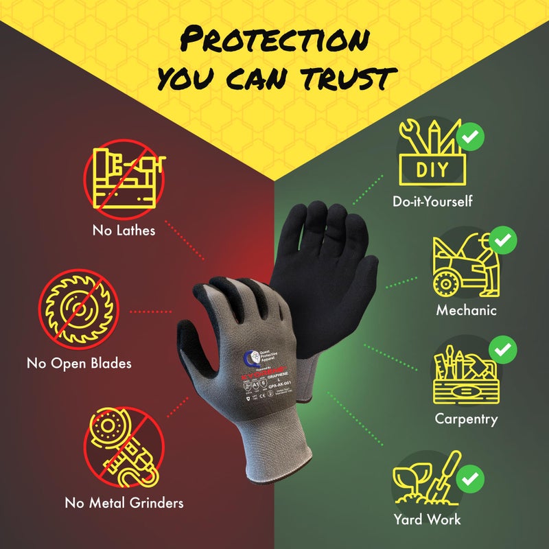 Quest Protective Apparel Cut and Puncture Resistant Work Gloves â€“ Lightweight Durable Graphene Safety Gloves - Construction, DIY, Kitchen and Mechanical Use for Men and Women - X-Large, Pack of 3 - Image 2
